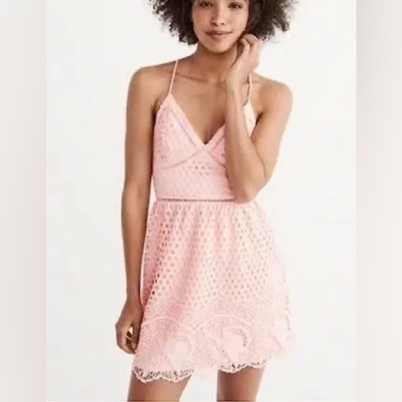 Abercrombie & Fitch Pink Crochet Lace Eyelet Dress XS - Picture 1 of 9